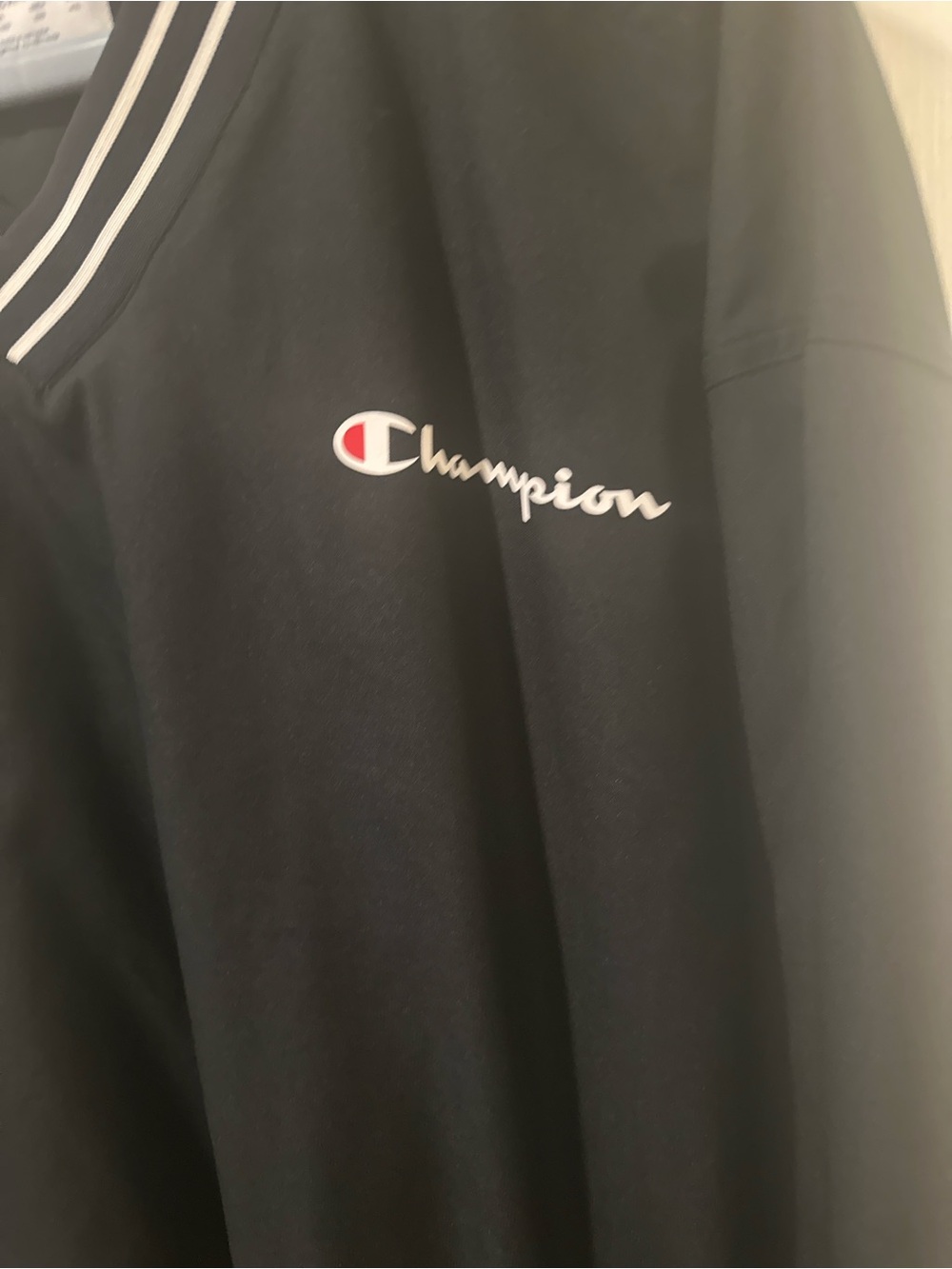 Champion Black Crewneck with Script Logo and White Trim
